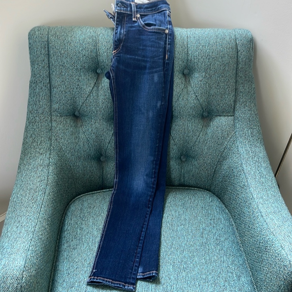 Rag & Bone Skinny Jeans Kensington Dark Wash Distressed Denim 27